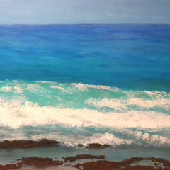 "El Medano", Acryl-/Ölfarben/Harz/Sand auf Holzplatte, 43 x 145 cm 