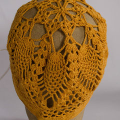 #143 Häkel-Mütze maisgelb, Ananas-Muster. Umfang ~56 cm. 100% Baumwolle     42,-€