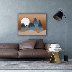Abstrakte Landschaft mit Formen und Sonne über Sofa, beruhigende Kunst für Psychiatrie und Klinik