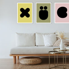 Drei grafische Icons als Bilderreihe über Sofa, Orientierung und Design für Hotel Flur und Büro