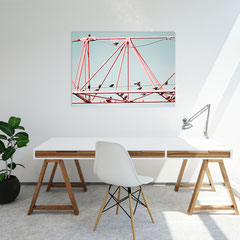 Zeichnung einer roten Brücke über Schreibtisch, moderne Kunst für Konferenzraum und Kanzlei