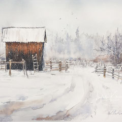 Barn in Winter,  16 in. x 12 in. - 41 x 31 cm - 680,00 Euro