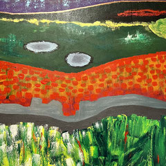 Landschaft expressiv, 100 x 80 cm, Acrylfarben auf Keilrahmen, datiert und signiert 2023