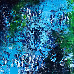 Komposition in blau - 1, 40 x 40 cm, Acrylfarben auf Keilrahmen, signiert und datiert 2018