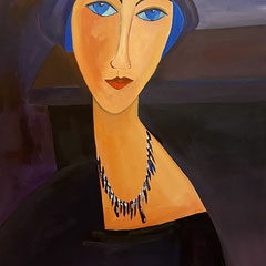 Frauenportrait nach Modigliani, 80 x 60 cm, Acrylfarben auf Keilrahmen, signiert und datiert 2021