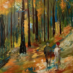 Waldspaziergang - 60 x 80 cm, Acrylfarben auf Keilrahmen, signiert und datiert 2019