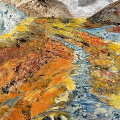 Vulkanlandschaft - 2, 50 x 70 cm, Acrylfarben auf Keilrahmen, signiert und datiert 2020