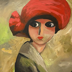 Mädchen mit rotem Hut - 2 - nach Kees van Dongen, 60 x 80 cm,  Acrylfarben auf Keilrahmen, signiert und datiert 2022
