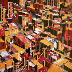 City 02 l 20215 l 120x120 cm l Papier auf Holz
