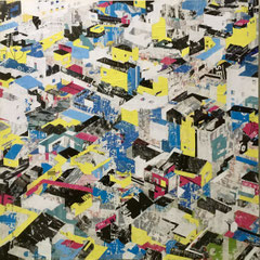 City 05 l 2015  120x120 cm l Papier auf Holz