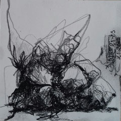 Paysage abstrait, mine graphite et pierre noire, 10 x 10 cm