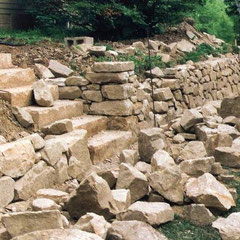 Dry stone retaining wall, new construction, private client, Medina County, OH