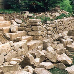 Dry stone retaining wall, new construction, private client, Medina County, OH