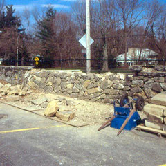 Restoration of dry stone wall damaged by automobile, Stan Hywet Hall and Gardens, Akron, OH