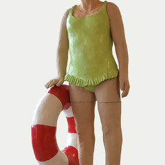 mit Schwimmring, Terrakotta, glasiert, Farbe, h118x42x38cm