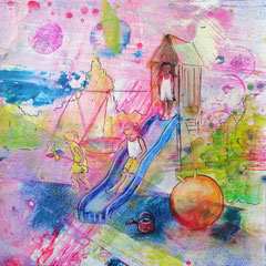 Social / acryl, inkt en aquarel op papier / 25x25cm