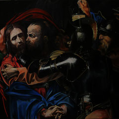 Copia de "la cattura di Cristo" Caravaggio Olio su tavola 174 x 134 cm
