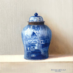 Azul y Blanco Tarro, Oil on panel, 6 x 6 inches.