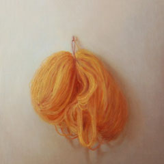 Madejita de lana colgada, Oil on canvas mounted on panel, 11 x 16 inches.