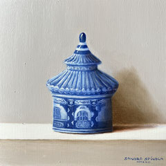 Azul y Blanco Tea Box 2, Oil on panel, 6 x 6 inches.