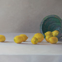 Limones, Oil on canvas mounted on panel, 19 x 27 inches.