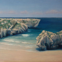 Playa de las cuevas, Oil on canvas mounted on panel, 19 x 27 inches.