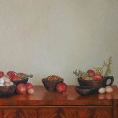 Granadas, Oil on canvas mounted on panel,  35 x 27 inches.