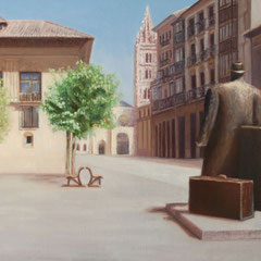 El primer beso, Oil on canvas mounted on panel, 19 x 27 inches.