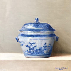 Azul y Blanco Tarro, Oil on panel, 6 x 6 inches.