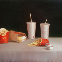 Un paseo por McDonald's, Oil on canvas mounted on panel, 21 x 27 inches