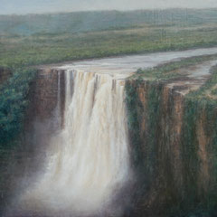 Cascada en Canaima (Venezuela), Oil on canvas mounted on panel, 24 x 35 inches.