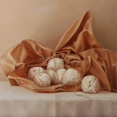 Papelote y lanillas blancas, Oil on canvas mounted on panel, 17 x 11 inches.
