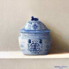 Azul y Blanco Tibor Leon, Oil on panel, 6 x 6 inches.