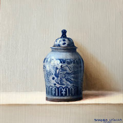 Azul y Blanco Tibor 3,  Oil on panel, 6 x 6 inches.