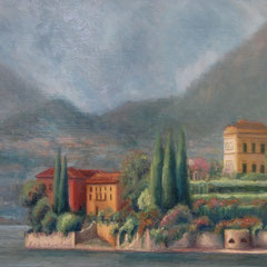 En Verenna, Italia, Oil on canvas mounted on panel, 9 x 17 inches.
