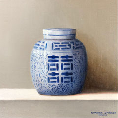 Azul y Blanco Tibor, Oil on panel, 6 x 6 inches.