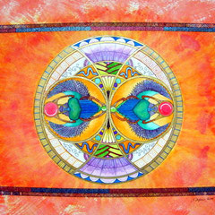 Mandala Scarabées (aquarelle sur papier, encadré  30x40cm - 70€)- © B. Dupuis