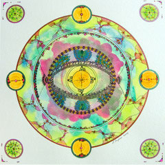 L'oeil du Paon Mandala (aquarelle sur papier, encadré  30x30cm - 60€) - © B. Dupuis