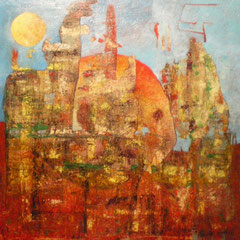 l'éléphant le roi le lama 100 x 100 cm