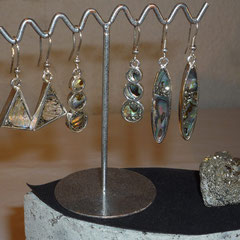Boucles d'oreilles Nacre Abalone et Pyrite