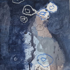 Variations on Plain of Jars III, 2024, Mixed Media auf Papier, 25 x 25 cm
