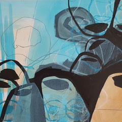 Plain of Jars IV, 2024, Mixed Media auf Papier, 28 x 40 cm