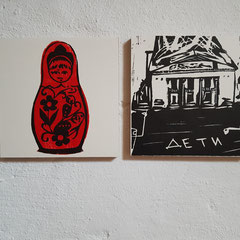 Two Faces VII, 2022, woodcut, each 15 x 15 cm