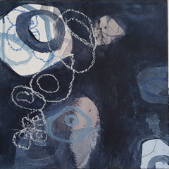 Variations on Plain of Jars I, 2024, mixed media on paper, 25 x 25 cm