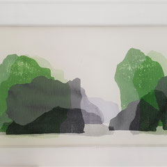 network - halong bay I, 2020, woodcut on mosquito net and paper