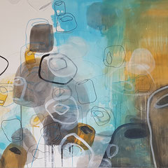 Plain of Jars VI, 2024, Mixed Media auf Leinwand, 85 x 110 cm