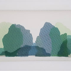 netzwerk - halong bay II, 2020, Holzschnitt auf Moskitonetz und Papier