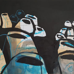 Plain of Jars V, 2024, Mixed Media auf Papier, 28 x 40 cm
