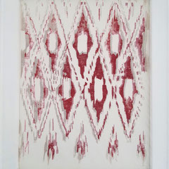 network - sinh II, 2020, woodcut on mosquito net and paper, 50 x 40 cm