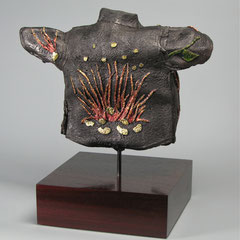 Ohi'a Lehua Shirt, cast iron, gold leaf, metal dye; 15"x17"x9"